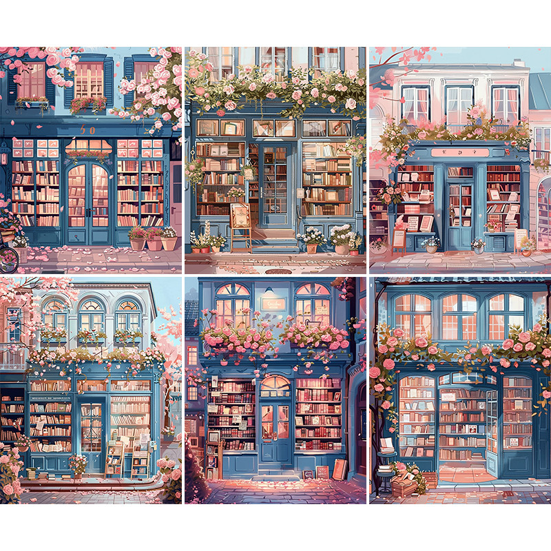 

Painting By Numbers Flower Bookstore Anniversary gift on Digital Painting Canvas Acrylic Paint Image Digital Coloring