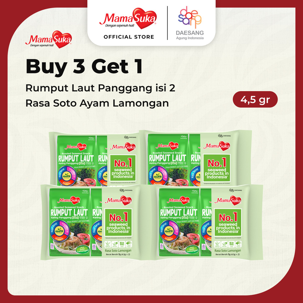 

Buy 3 Get 1 Mamasuka - Rumput Laut Rasa Soto Ayam Lamongan Isi 2