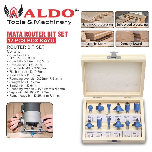 MATA ROUTER BIT SET 12 PCS BOX KAYU ROUTER BIT SET MATA PROFIL SET MERK ALDO