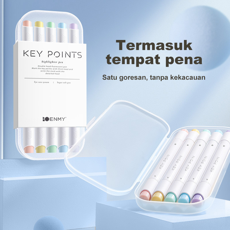 

Ay00! Highlighter Tint Marker Spidol Berujung Ganda 5 warna pastel 1 set isi 5