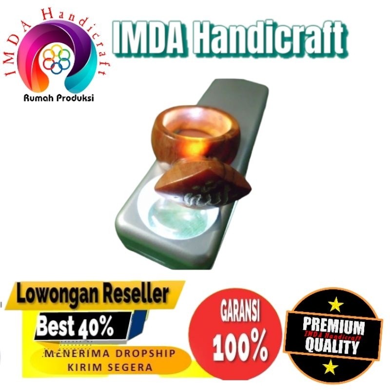 IMDAHANDICRAFT Cincin Akik Jumbo Kayu Gaharu Aghatis Model Wajik Ukir Lafal Allah 01