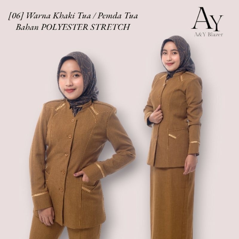 [NEW PROMO]  [06] [ BAHAN TEBAL ] A&Y Blazer Baju Seragam PDH pemda Guru / PNS Wanita Warna Khaki Tu