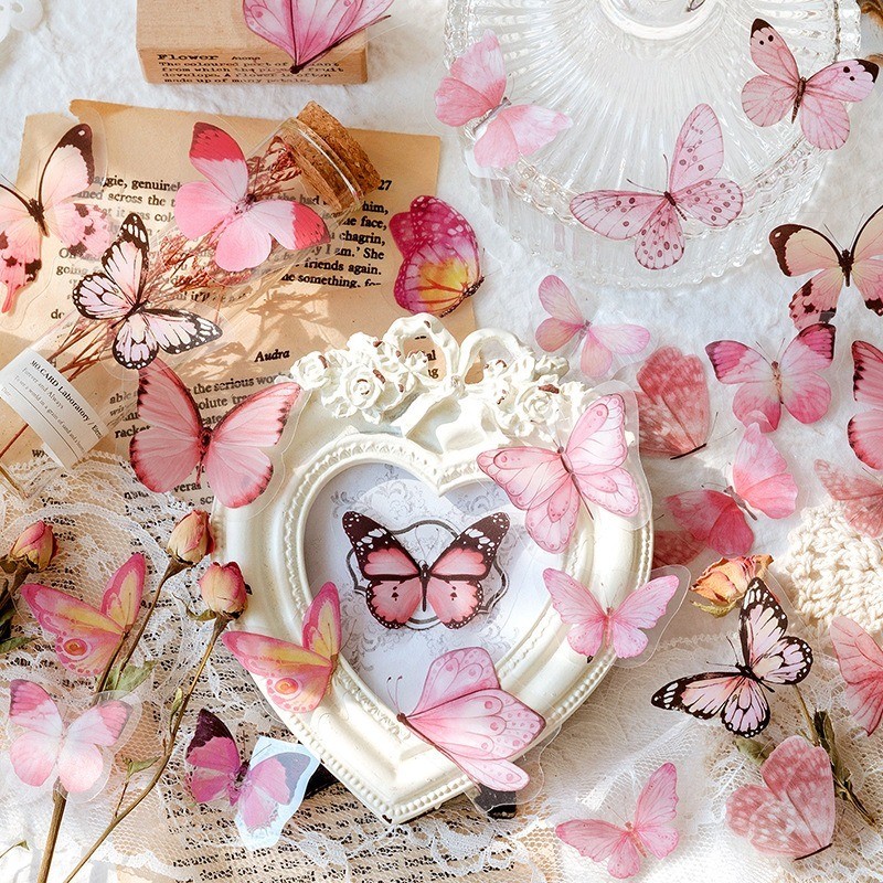 40pcs Stiker Butterfly Aesthetic PET Sticker Kupu Kupu Hiasan DIY Scrapbook Journaling Diary Buku