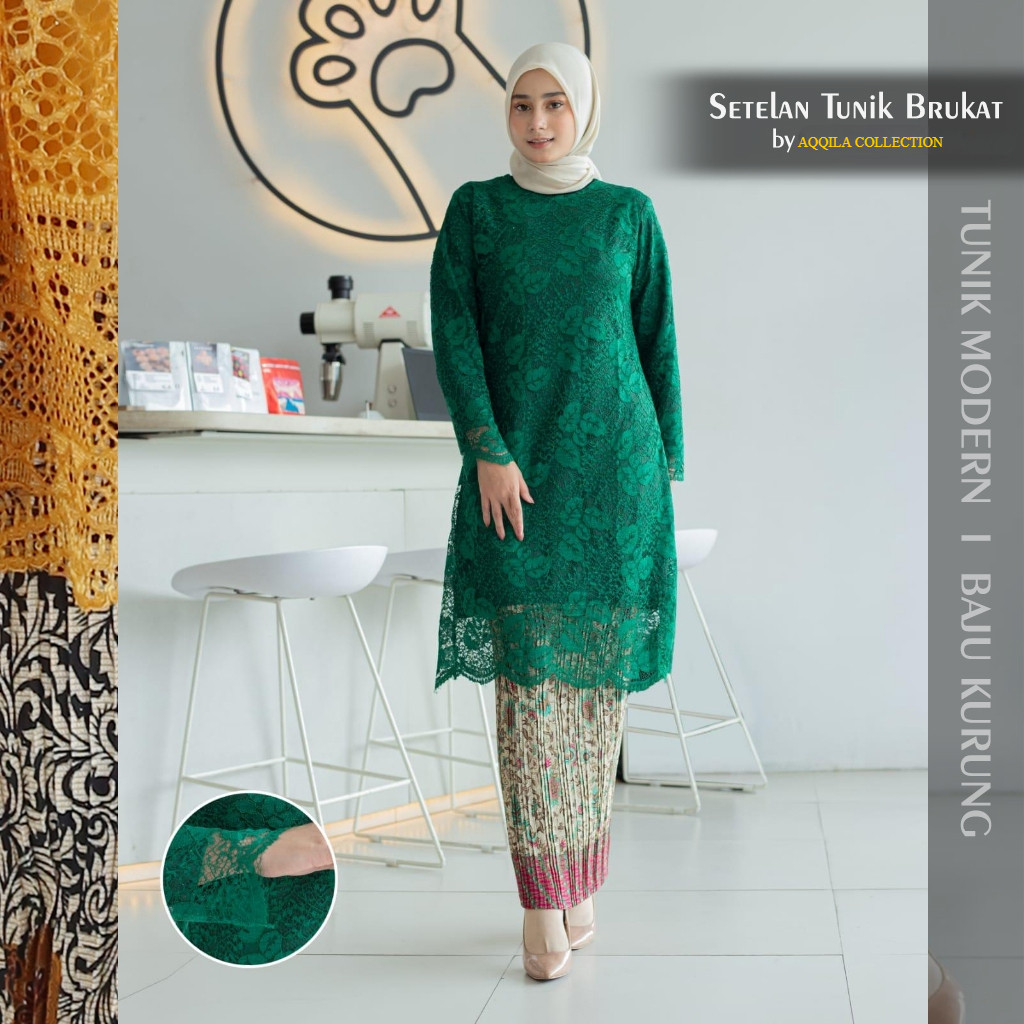 Hijau Botol - Setelan 𝗞𝗲𝗯𝗮𝘆𝗮 𝗧𝘂𝗻𝗶𝗸 𝗠𝗼𝗱𝗲𝗿𝗻 / Kebaya Wisuda / Baju Wanita / Baju Atasan Wanita Kekinia