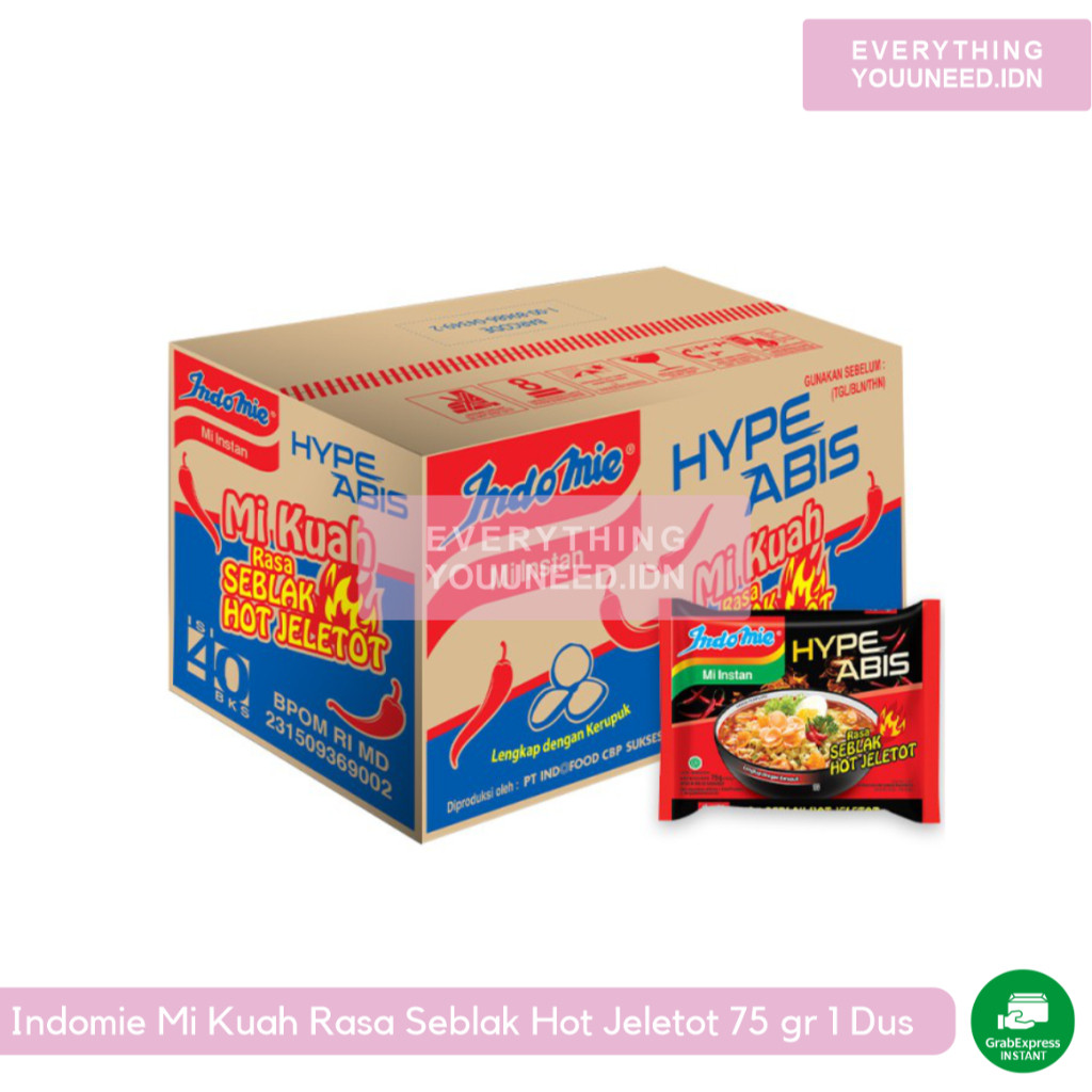 

Indomie Mi Kuah Hot Seblak Jelatot 75G 1 Dus/Karton