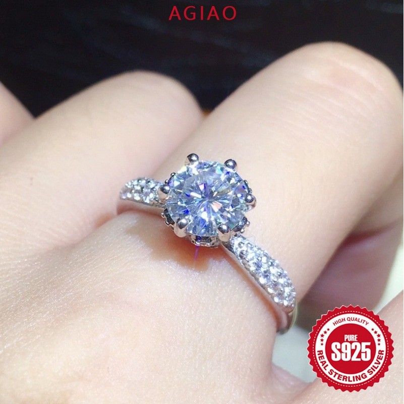 AGIAO PT950 Cincin Desain Cakar Platinum Zirconia 1 Karat