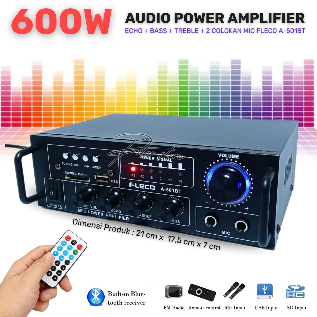 SERBA COD Power Amplifier AC-DC Stereo Bluetooth USB Radio // Amplifier Fleco D-13 / A-501BT BISA BA