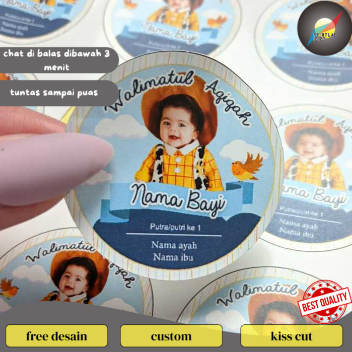 

PrintLab 2-4 Stiker Label Tasyakuran Aqiqah Sticker Nama Anak Bayi Ucapan Kelahiran Akikah Uk.Kecil