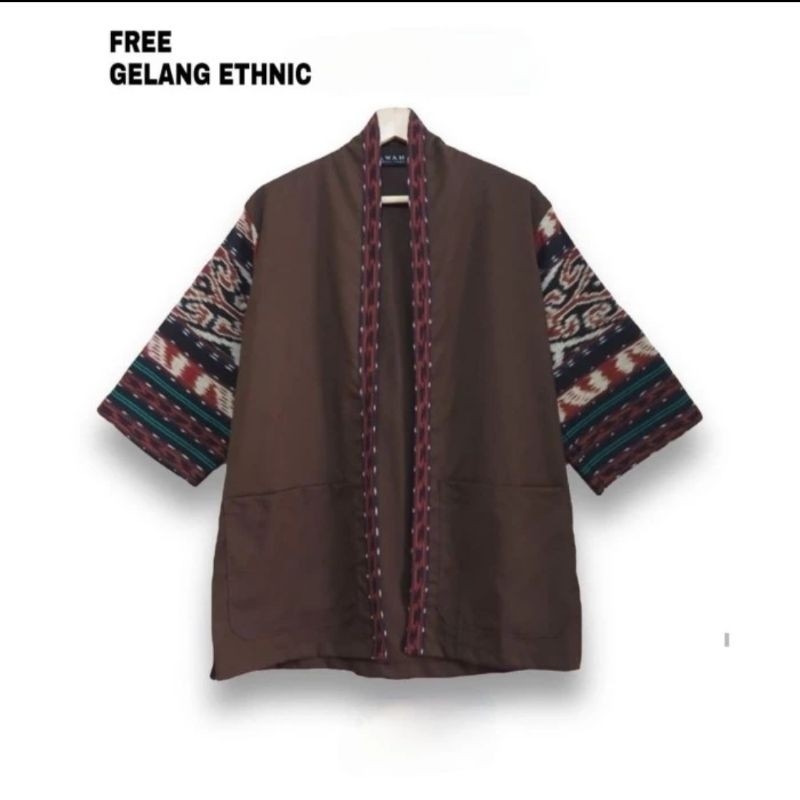 Outer Kimono Tenun Warna Cokelat Hitam Biru navy Kimono Pria Wanita Baju Tenun Terlaris