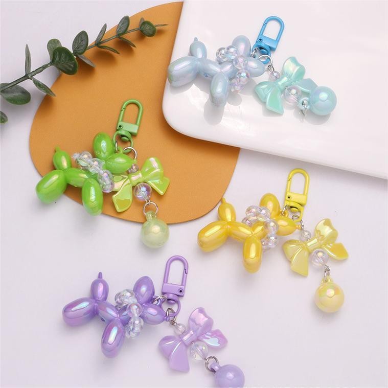 OMB Gantungan Kunci Anjing Balon Lucu Ganci Keychain Puppy Warna Neon Gantungan Tas Sepeda Motor