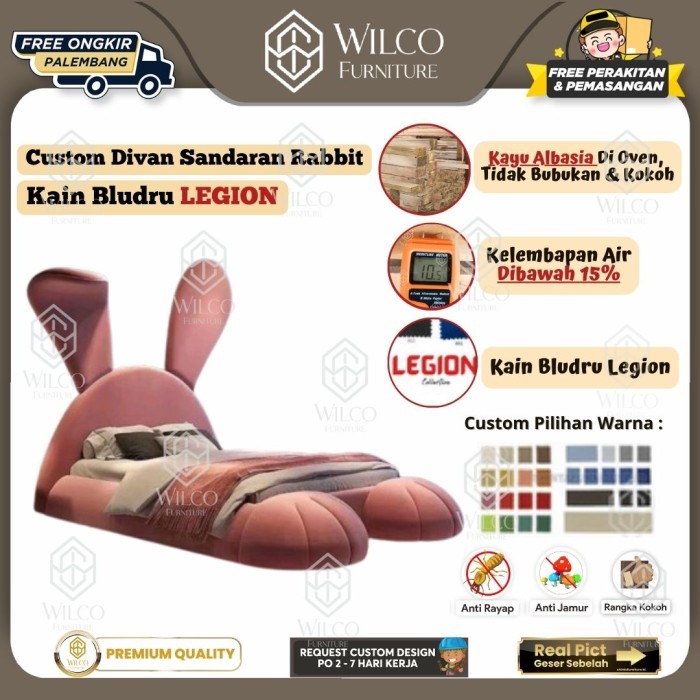 Custom Divan Sandaran Rabbit Kain Bludru | Divan Sandaran Kelinci Custom | Divan Custom Bludru Palem