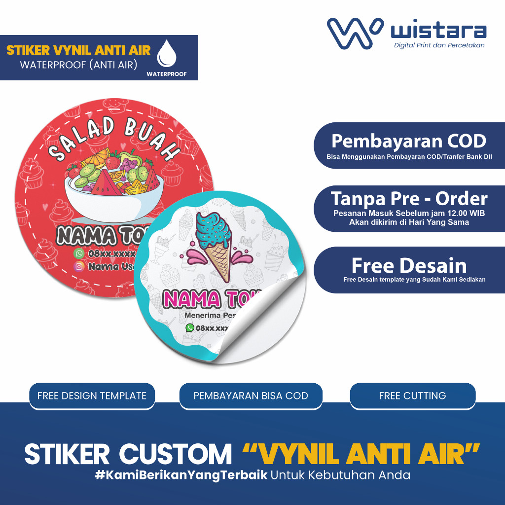 

PROMO AMBYAR Stiker Makanan Label Custom Anti Air Vynil Cutting Kisscut TERMURAH