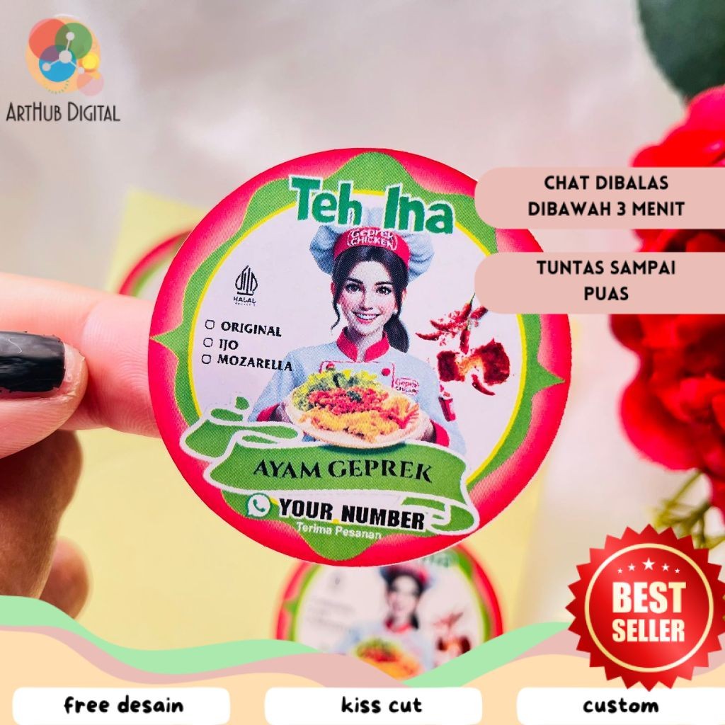 AHD 9-15 Stiker Ayam Geprek Label Makanan Box Kardus Catering Sticker  Bulat Chromo Uk.Besar