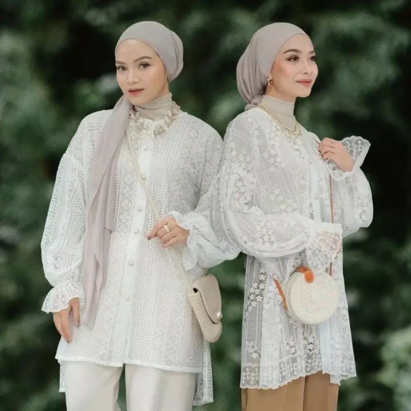 Lalisa Outer Brukat Lace Premium/Atasan Brukat Tanpa Furing/Kardigan Brukat Putih Long Cardy Kondang