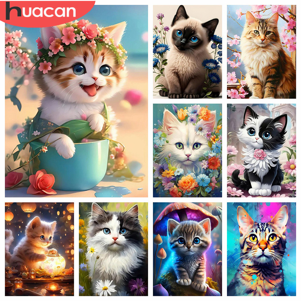 

HUACAN DIY Coloring By Numbers Animal Drawing DIY Paint Kit For Adults Draw On Canvas Cat Unique Gift Handpainted Home Decor