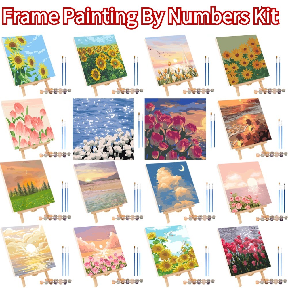 

Frame Painting By Numbers Kit Abstract Sunset Landscape Modern Drawing Coloring DIY Painting By Numbers Acrylic Paint Home Decor