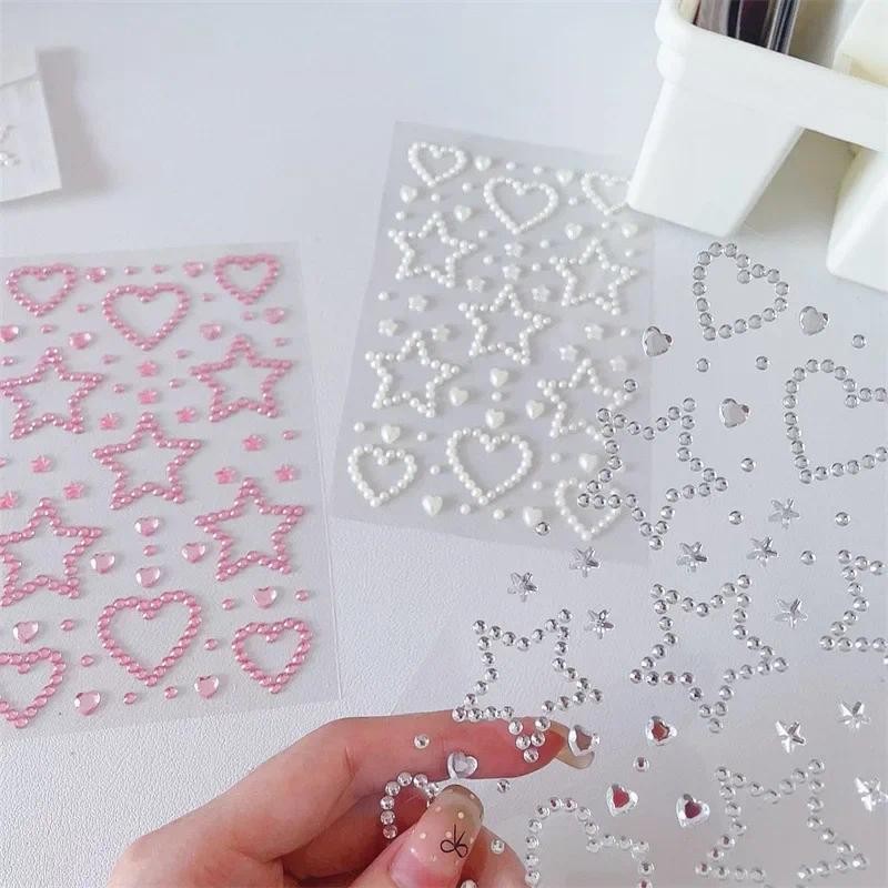 

3D Rhinestone Heart Stickers Adhesive Decorative Stickers Glitter Star Card Handmade Sticker For Girls DIY Art Supplies