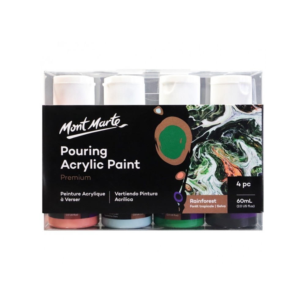 

Mont Marte Pouring Acrylic Paint 60ml 4pc Set - Rainforest / Cat Akrilik