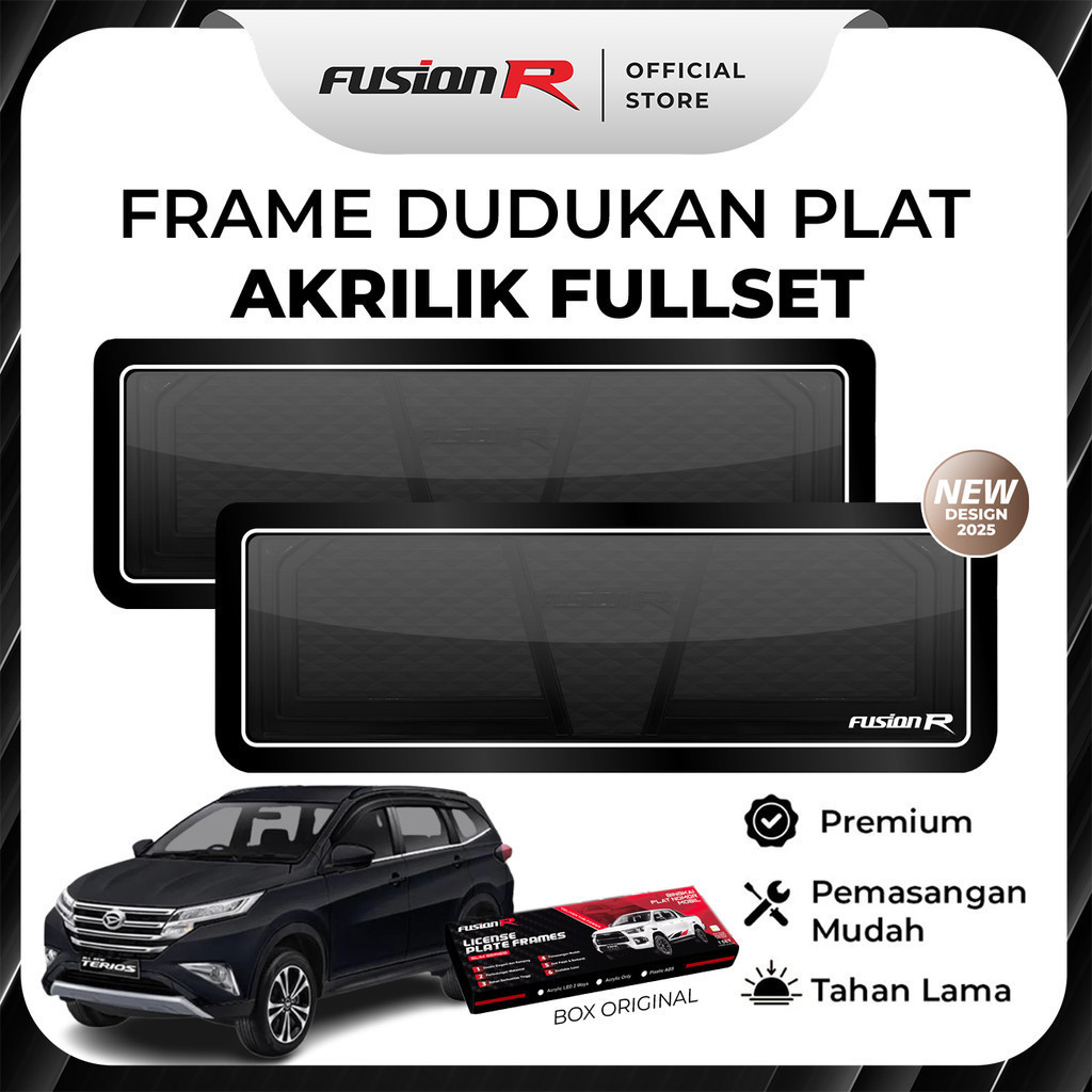 FUSION R Dudukan Plat Mobil Terios Tatakan Tempat Plat Nomor Mobil Akrilik Mika Original Fullset