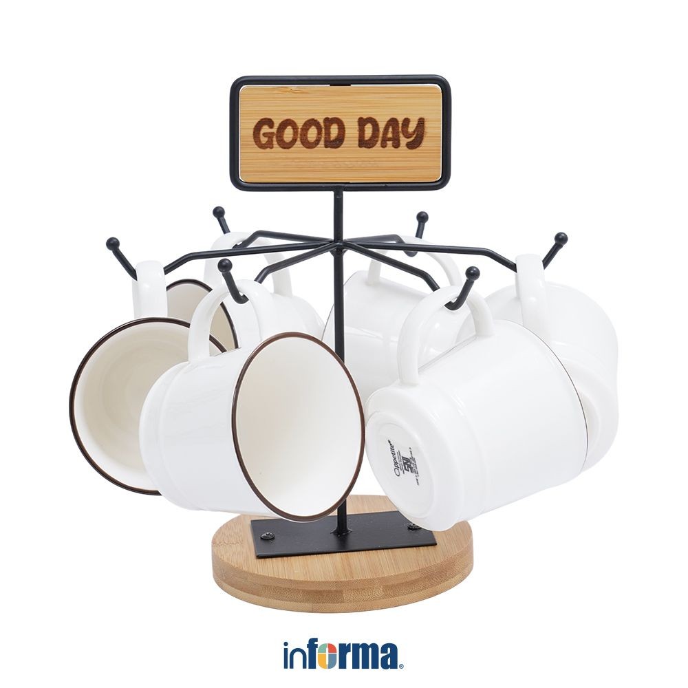 Informa Appetite Set 6 Pcs Maimi Mug Dengan Rak - Putih Mug Dan Rak Wadah Minuman Dengan Rak Minum
