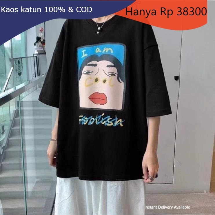Kaos Pria Musim Panas Fashion Korea Karakter Kartun Cetak Katun Lembut Menyerap Keringat Kain Bernap