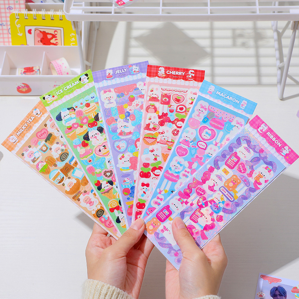 

6PCS Cute Laser Stickers Pack DIY Scrapbooking Supplies Kawaii Material Paper Fantastic Sticker Journal Photo Album Decoration