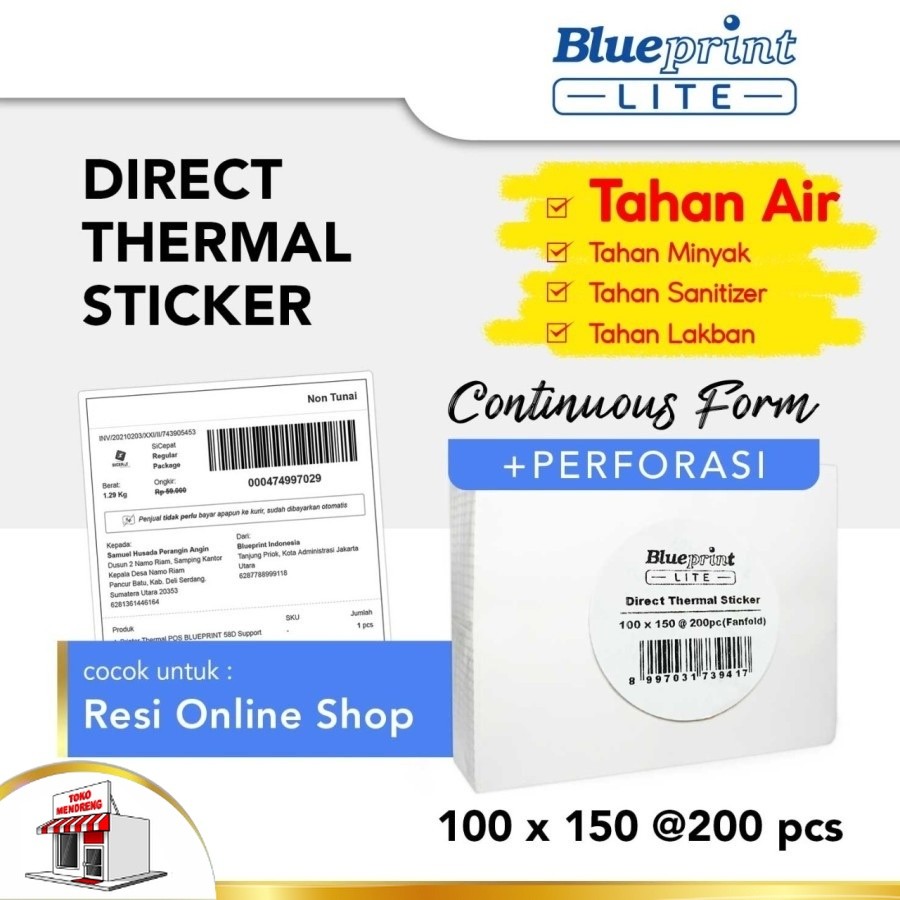 

Blueprint Lite DTS Resi 100x150 mm isi 200 label CF Fanfold Lipat A6 Direct Thermal Sticker 100 x150