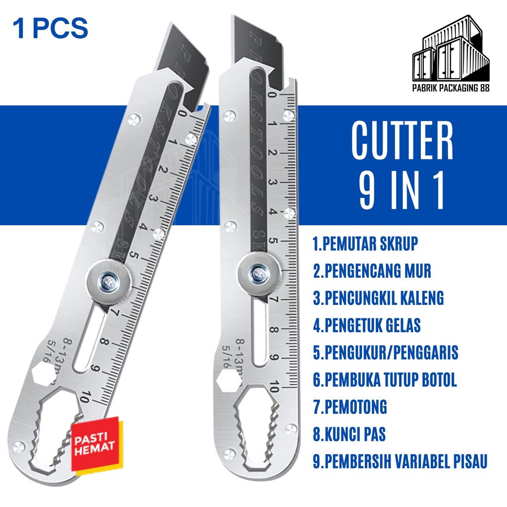 

Pisau Cutter Baja Besi Stainless 9IN1 Kater Tajam Besar Tebal Multifungsi Anti Karat