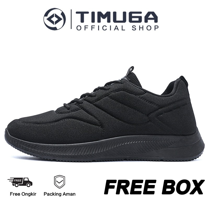 [WOW DISKON] TIMUGA Sepatu Sneakers Pria Hitam Kuliah Kerja Casual Outdoor Sepatu Sekolah Cowok Spor