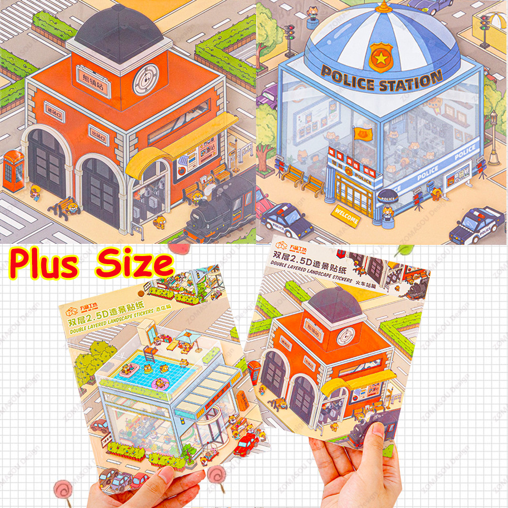 

Lovely Grand Hotel Size Double Layer Landscape 2.5D Cabin Scene Sticker Diy 3d House Stickers for Adult Kid Relief Stress