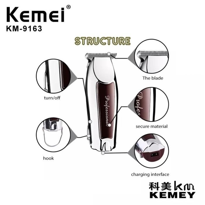 promo  -KEMEI 9163 Alat Cukur Rambut Kemei KM-9163 Hair Clipper Detailer Trimmer KM 9163 Wireless Me