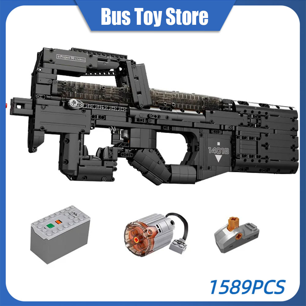 Ww2 Military Te  nical Gun Building Blocks for Kids P90 Subma  ine Gun Model Toys Mould King MOC Bri