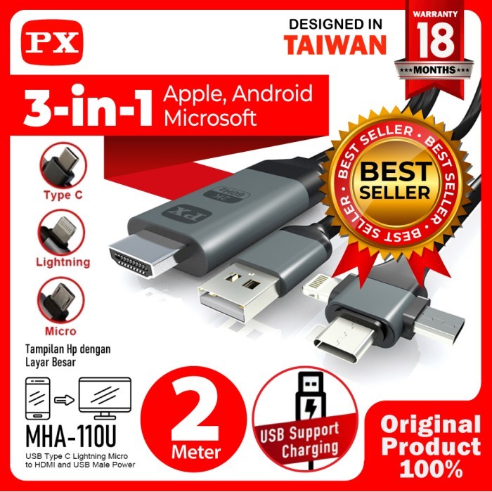 Kabel HDMI to USB Micro Type C Lightning Converter PX MHA-110U
