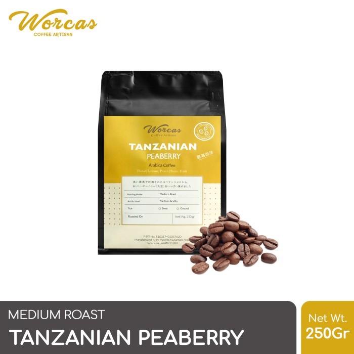 

WORCAS Arabica Tanzanian Peaberry 250 Gram - Medium Roast - KOPI BIJI