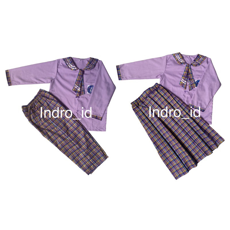 Seragam TK PAUD Ungu Kotak Kotak Dasi 2 Panjang