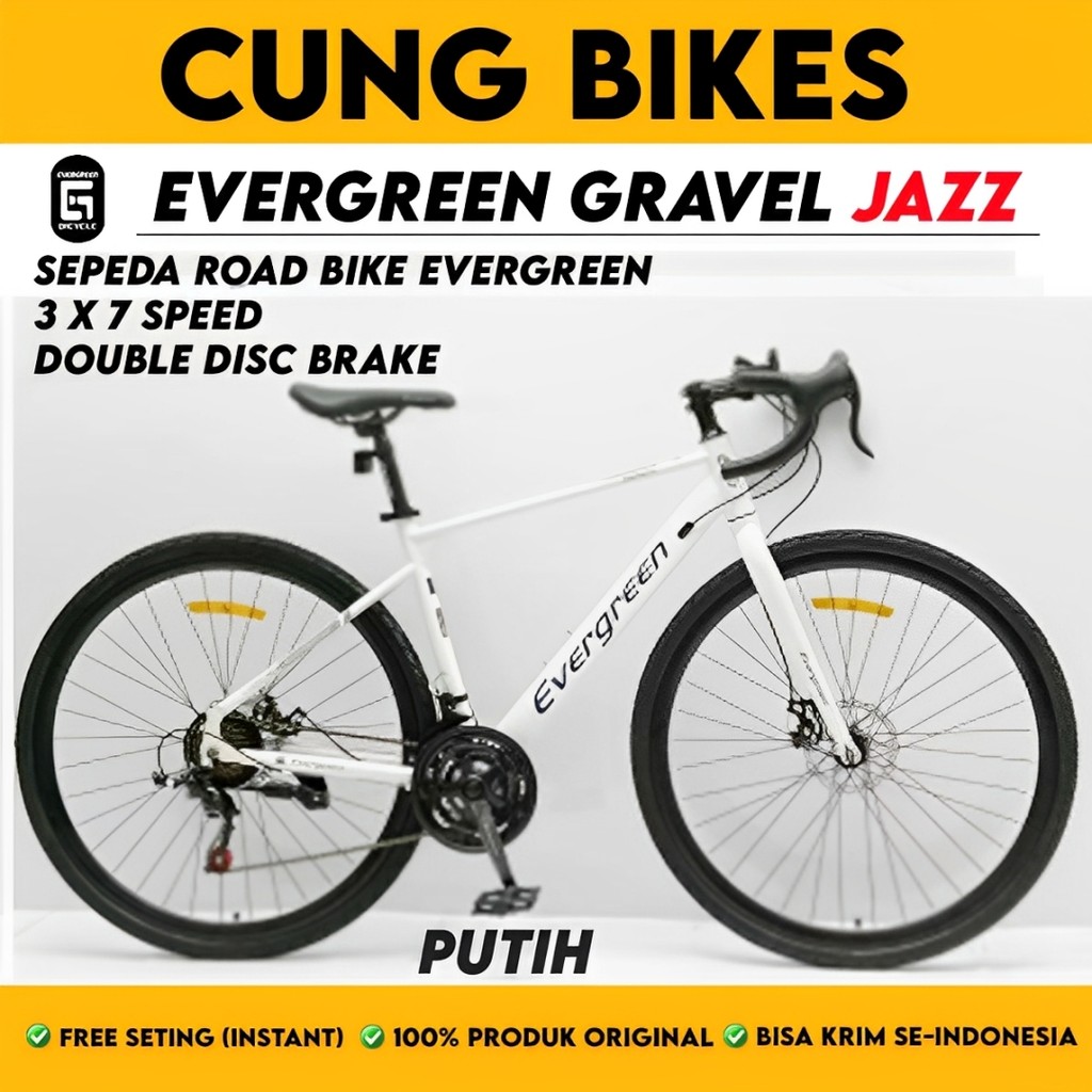 Sepeda Road bike Gravel EVERGREEN JAZZ 700C Road Bike 3 x 7 Speed rem disc brake