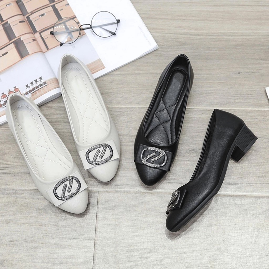 Sepatu Flat Shoes Wanita Hak Sepatu Bahan Jelly Mules Hak Tahu Sepatu Kerja  TG1597