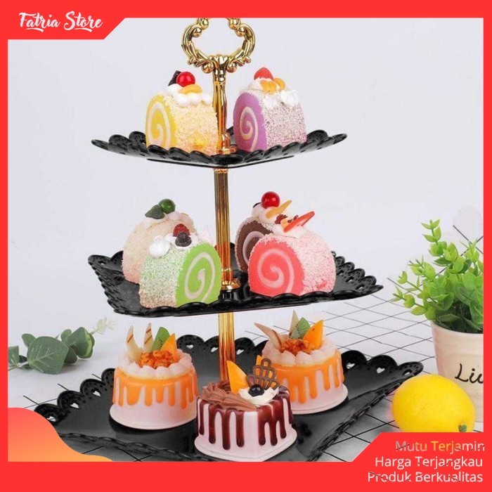 Rak Kue Roti Susun 3 Tingkat Plate Cake Stand Display Toko - Fatria Store