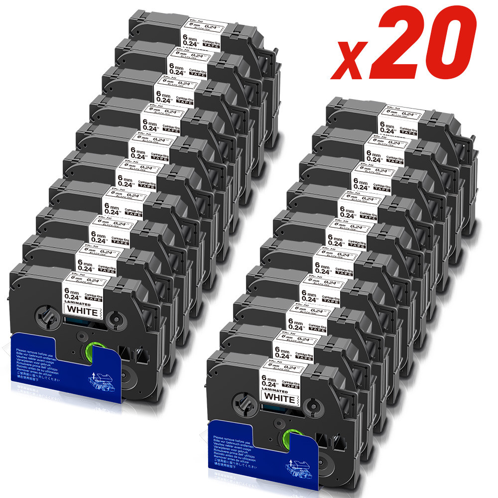 

20PK 6mm 211 TZ-Laminated-Tape Compatible for Brother P-touch 211 Label Ribbon Black on White for Brother P-touch Label Printer
