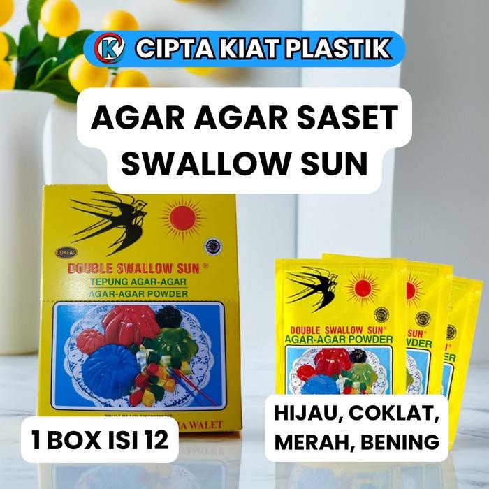 

AGAR AGAR POWDER / BUBUK SWALLOW SUN SEMUA RASA | 1 BOX ISI 12 PCS - Merah