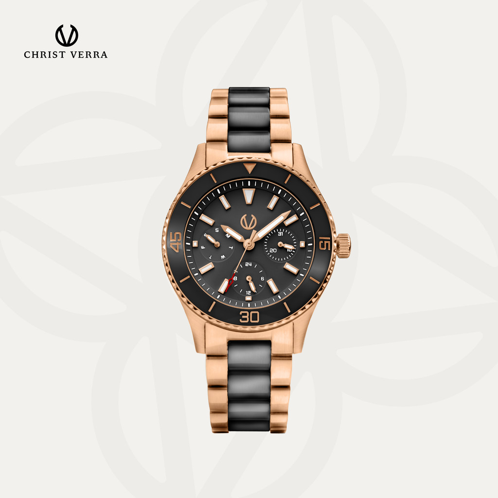 Christ Verra Casual Women's Watches Lady Bold Series Jam Tangan Wanita Tali Rantai CV 12351L-58 BLK