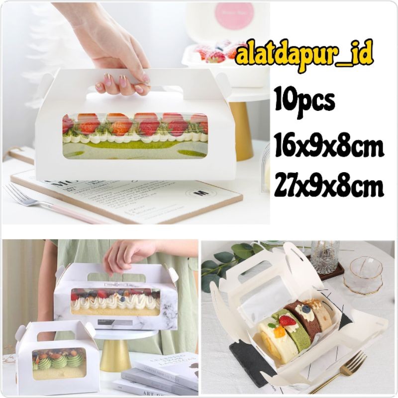 10PCS BOX DUS HANDLE roll cake box bolu gulung dus kotak kue potong brownies dessert