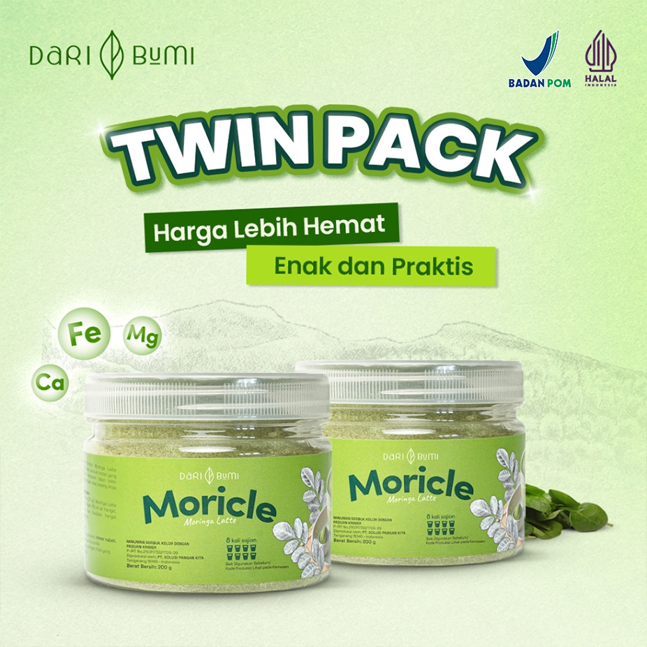 

Dari Bumi Paket Bundling Moricle Moringa Latte Minuman Daun Kelor Twin Pack 200 Gram - Alternatif Matcha Tanpa Kafein