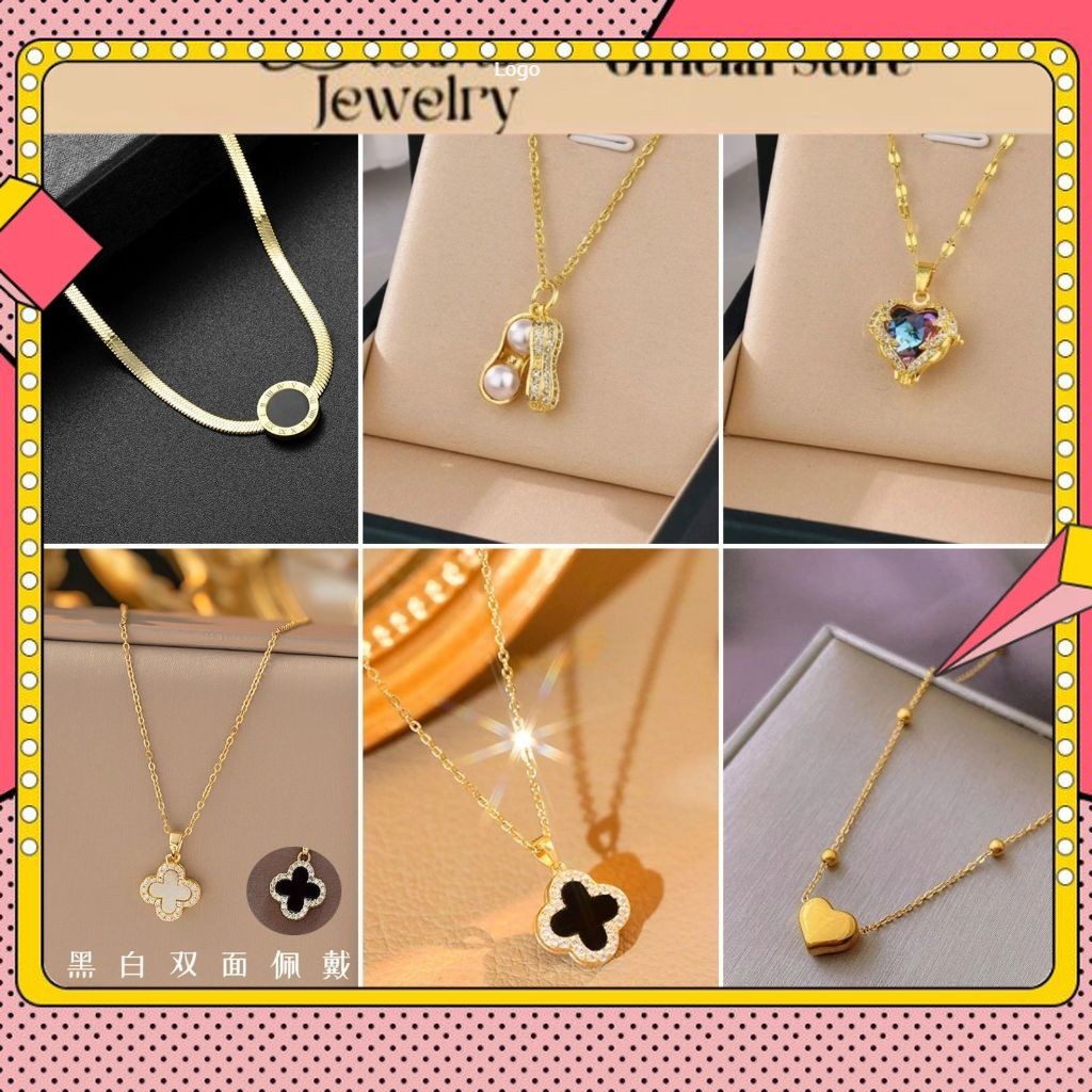 Perhiasan Wanita Kalung Titanium Asli Anti Karat Liontin Bulat Hitam
