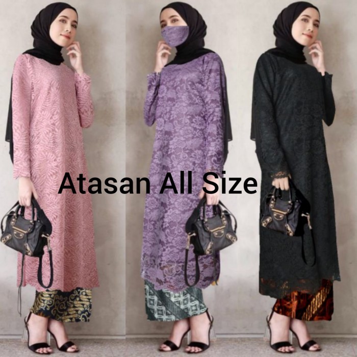 ✨LARIS✨ -atasan kebaya brukat modern kebaya brokat muslim long tunik andira - navy