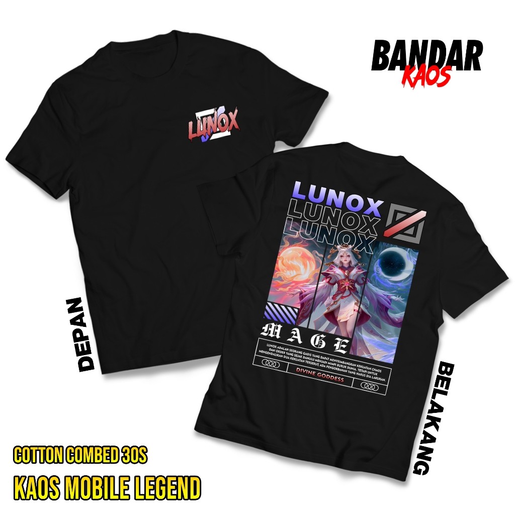 BANDAR KAOS MOBILE LEGEND LUNOX SKIN LEGEND DIVINE GODDESS - KAOS LUNOX MAGE - KAOS ML VIRAL - T-SHI