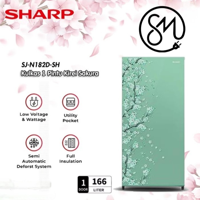 Kulkas Sharp 1 pintu SJ-N182D SP SB SH 182D SJN182D 166 L Kirei Sakura