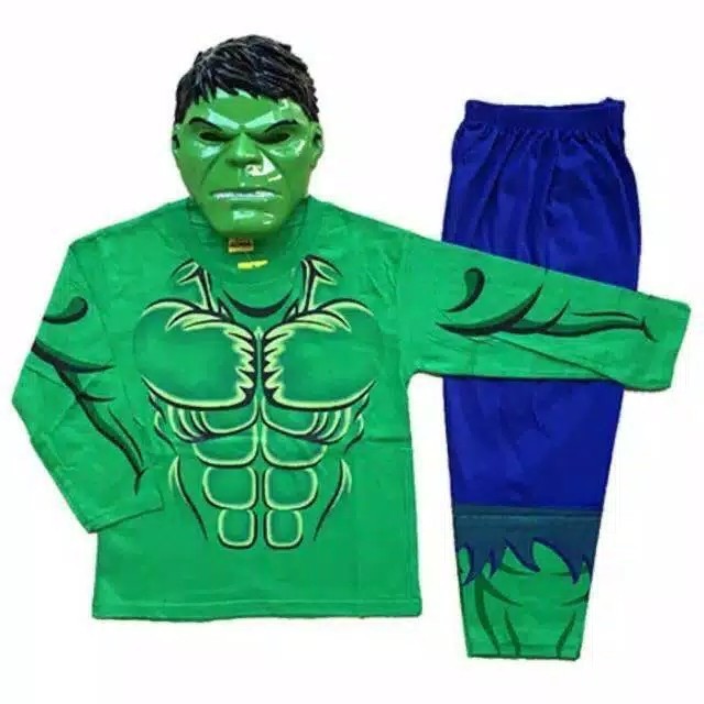 setelan kostum anak hulk lengkap baju dan celana topeng - 2 tahun