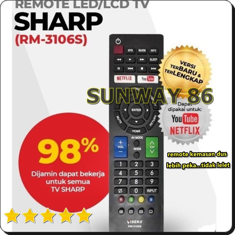 remote tv sharp smart tv aquas 24 32 40 42 inch  original Rm-3016S -kemasan  kardus VISERO kualitas 