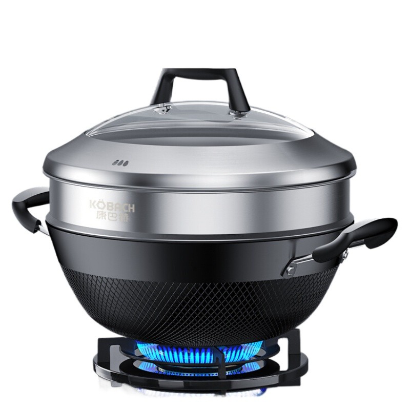 Binaural iron wok Deepened cast iron saucepan Universal Uncoated cauldron Universal Household wok